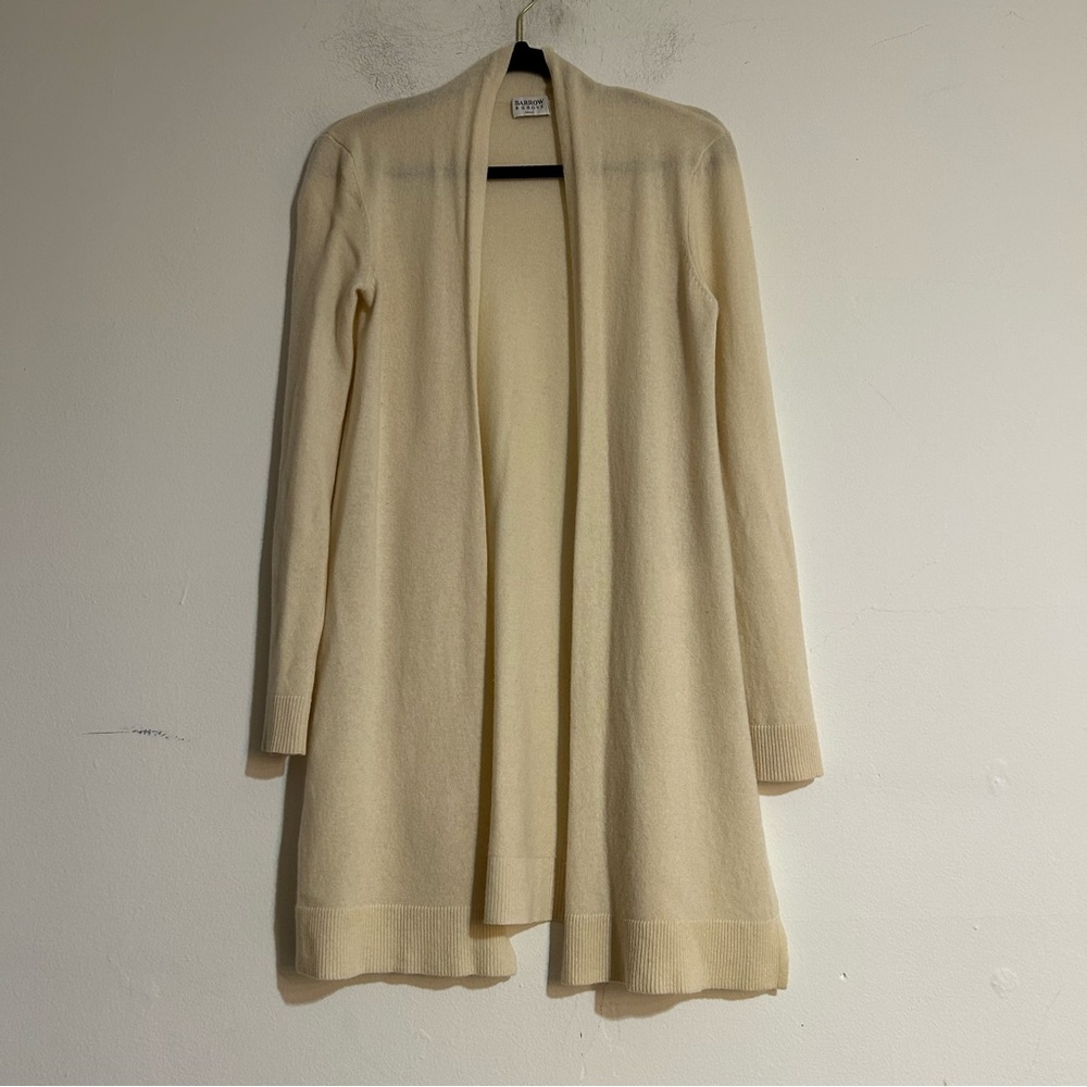 Barrow & Grove 100% Cashmere Open Front Longline Cardigan Neutral Classic Preppy
